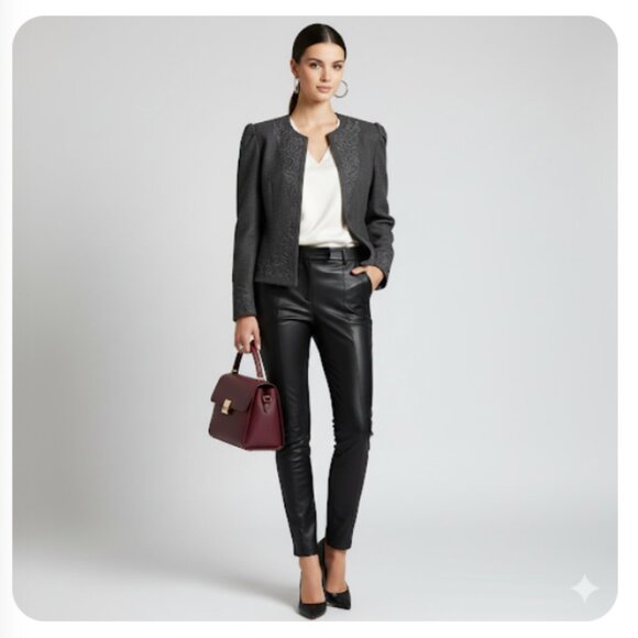 Escada Gray Wool Flannel Jacket w/ Embroidery Detail Open Front Size 8 / 38 - Picture 11 of 15